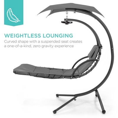 Gray Hanging LED-Lit Curved Chaise Lounge Chair with Canopy