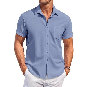 COOFANDY Mens Short Sleeve Shirts Casual Button Down Shirts Summer Beach Shirt Wrinkle Free - 1 of 4