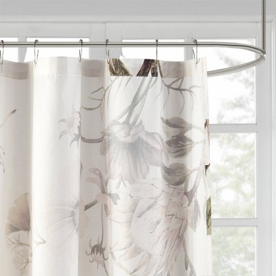 Blush Floral Cotton Shower Curtain with Botanical Print