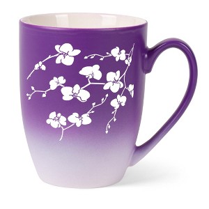 Elanze Designs Botanical Floral Nature Coffee Cup Mug 12 Ounce Ceramic With Ombre Gradient Elegant Minimalist Orchid Flower Silhouette Purple and - 1 of 4