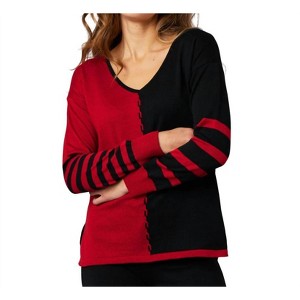 Women's V-Neck Cable Sleeve Sweater - Angel Apparel - 1 of 4
