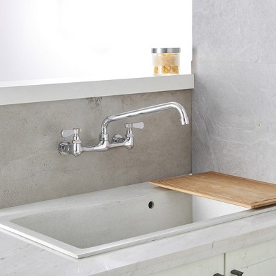 BWE Double Handles Wall Mount Modern Standard Kitchen Faucet With 8 Inch Swivel Spout 8" Center