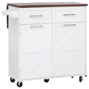Vynxaria 47.2"Farmhouse Kitchen Island with Drop Leaf with Removable Side Racks,Drawers,Towel Rack - for Home Kitchen Dining Room,White - 1 of 4