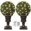 16" Pre-Lit Artificial Boxwood Topiary Ball Set (2-Pack) - UV & Waterproof Faux Greenery with Sturdy Pot Base - 2 of 4