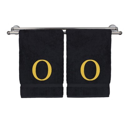 BC BARE COTTON Monogrammed Hand Towel, 100% Turkish Cotton - Set of 2 - Black - Gold Block