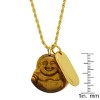 Steeltime 24" Men's 18k gold plated stainless steel and tiger eye laughing buddha and dog tag pendant - 3 of 4