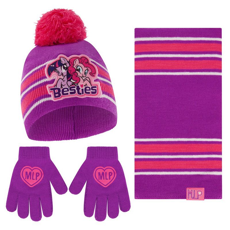 My Little Pony Girls Winter Hat, Kids Gloves, and Scarf Set, Kids Ages 4-7 (Purple), 1 of 3