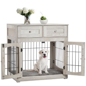 Dog Crate Furniture with Double Drawers, Wooden End Table Dog Kennel, Furniture Style Wood House Crate for Small/Medium/Large Dogs - 1 of 4