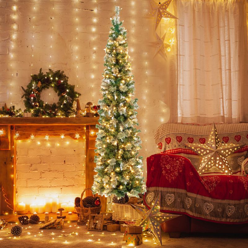 Tangkula 7FT Pre-lit Half-Shape Christmas Tree Artificial Xmas Tree w/ Pine Needles Seasonal Decor tree w/403 Branch Tips & 150 Warm White Lights, 2 of 11