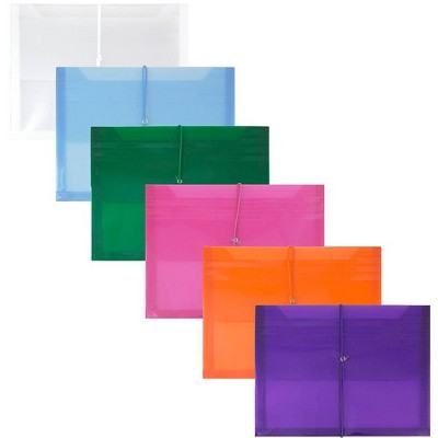 JAM Paper 9 3/4''x13'' 6pk Plastic Envelopes, 2 5/8" Expansion, Elastic Closure, Letter Booklet - Multicolor