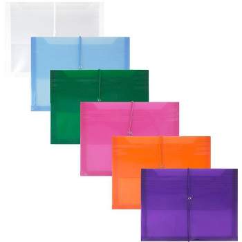 5 1/2 x 7 1/2 Index Booklet Plastic Envelopes with Button & String -  Assorted - Pack of 6
