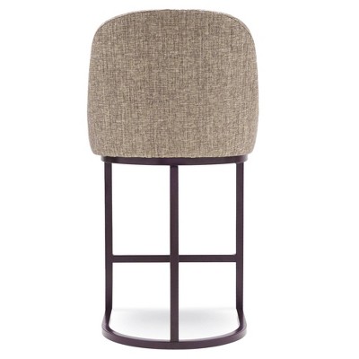 Espresso Metal and Gray Linen Barrelback Counter Stool, Set of 2