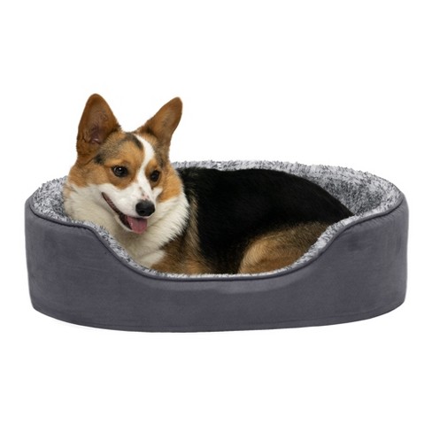 Furhaven Two-tone Faux Fur & Suede Oval Pet Bed For Dogs & Cats