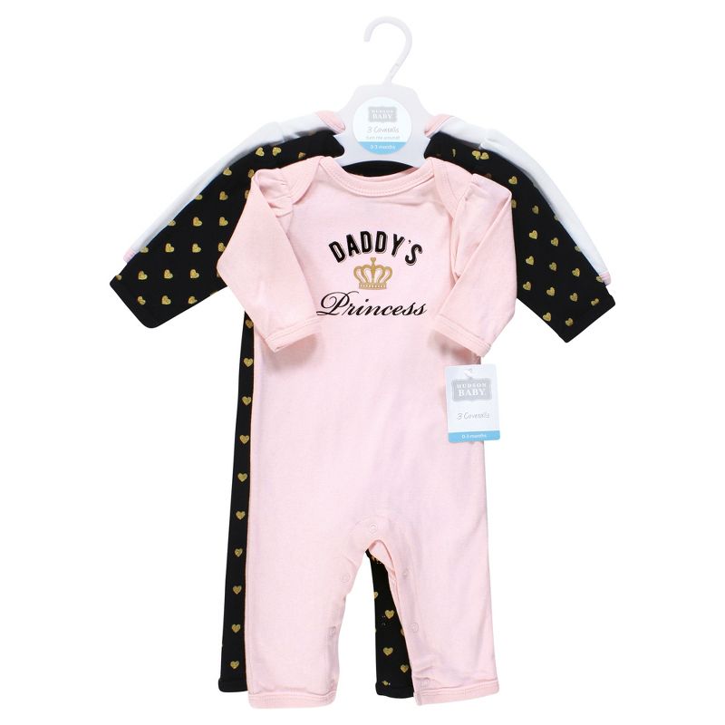 Hudson Baby Infant Girl Cotton Coveralls, Daddys Princess, 2 of 6