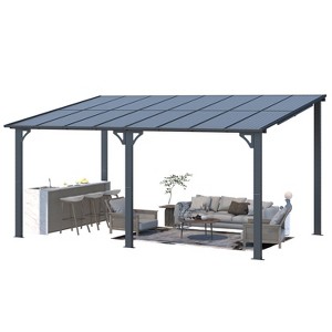 CLIHOME 16 ft. x 10 ft. Gray Aluminum Sloped Hardtop Pergola with UV-Blocking Polycarbonate Patio Cover and Wall Mount Kit - 1 of 4