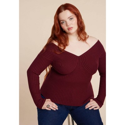 ELOQUII Bust-Stitch Off The Shoulder Sweater