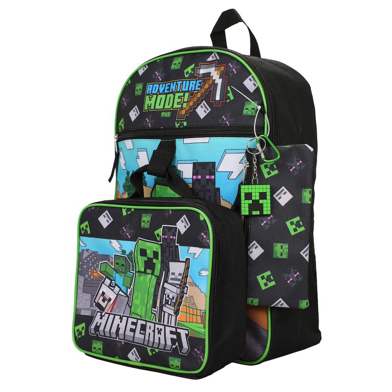 Minecraft 5-Piece Set: 16" Backpack, Lunchbox, Utility Case, Rubber Keychain, and Carabiner, 5 of 8