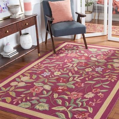 Burgundy Floral Hand-Knotted Wool Area Rug 3'9" x 5'9"