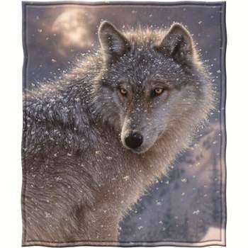 Dawhud Direct 75" x 90" Lone Wolf Fleece Throw Blanket for Women, Men and Kids