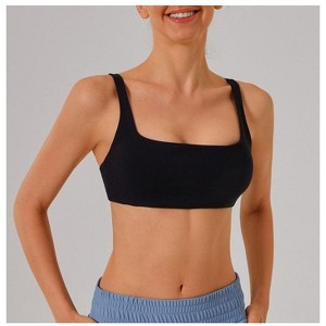 Coolmee Women Double Lined Square Neck Sports Bras Running Fitness Top Wide Strap Yoga Bra Pilates Training Vest Underwear - 1 of 4