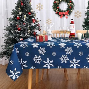 Christmas Tablecloth 60 x 84 Inch, Christmas Table Cloths for Rectangle Tables Winter Tablecloth, Xmas Blue Snowflakes Christmas Decorations - 1 of 4