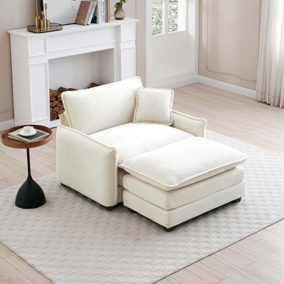 NicBex Couches for Living Room 46" Modern Single Deep Seat Sofa Corduroy Upholstered Armchair 1 Seater Reading Chair With Ottoman for Bedroom