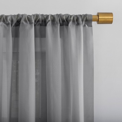 Gray Sheer Voile Rod Pocket Curtain Panel, 59" x 84" Polyester