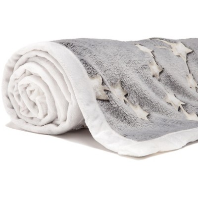 Gray Sherpa Faux Fur Glow-in-the-Dark Stars Throw Blanket