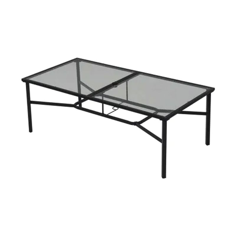 Four Seasons Courtyard Sunny Isles 80 by 40 Inch Indoor Outdoor Powder Coated Steel Frame Tempered Glass Top Rectangular Patio Dining Table, Black, 1 of 7