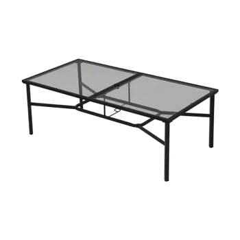 Four Seasons Courtyard Sunny Isles 80 by 40 Inch Indoor Outdoor Powder Coated Steel Frame Tempered Glass Top Rectangular Patio Dining Table, Black