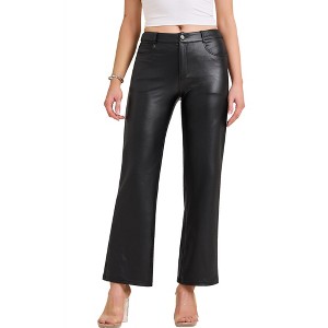 INSPIRE CHIC Women's Straight Leg High Waist with Pockets Leather Pants - 1 of 4