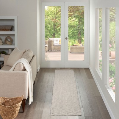 Courtyard Ivory Silver Geometric Flat Woven Indoor/Outdoor Rug