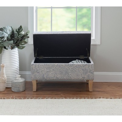 Coastal Charm Stone Gray Storage Ottoman with Seashell Pattern