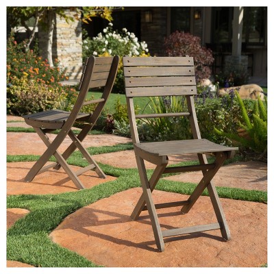 Positano Set of 2 Gray Acacia Wood Foldable Dining Chairs