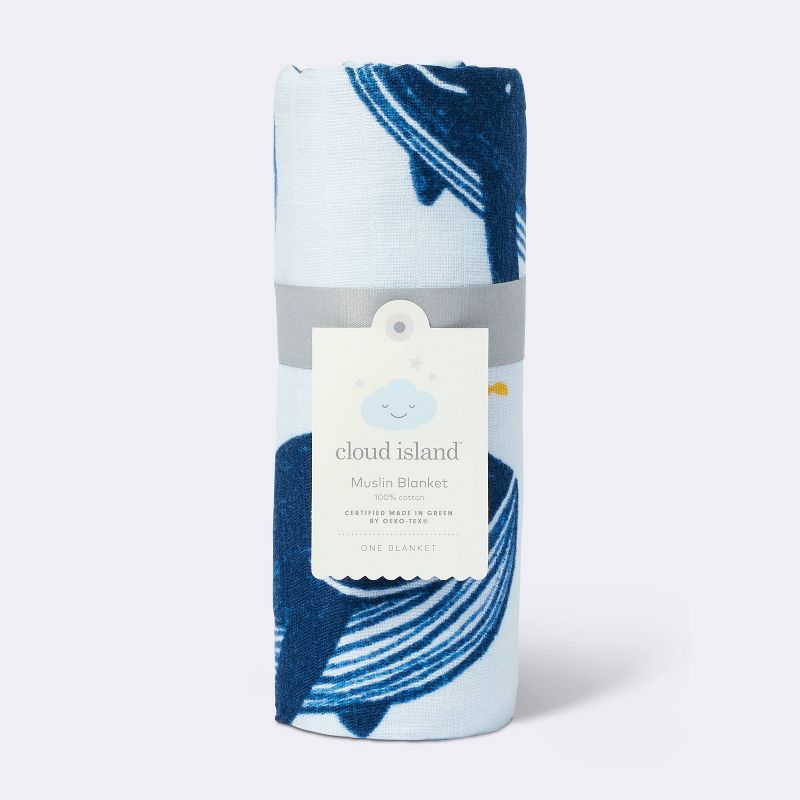 Muslin Swaddle Blanket Whales - White/Blue - Cloud Island&#8482;, 5 of 8