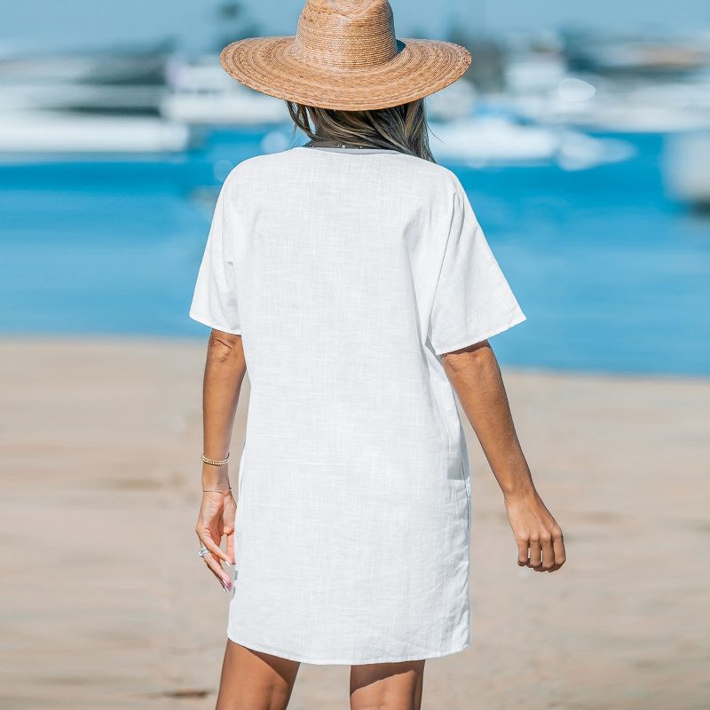 Women's Button-Up Short Sleeve Cover-Up Dress - Cupshe, 4 of 7