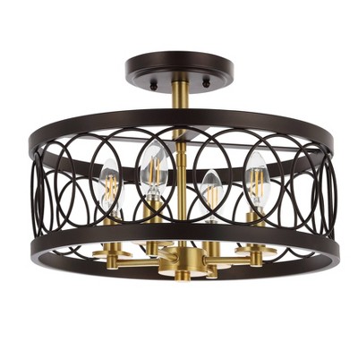 Flush Mount Ceiling Light, Dark Bronze, high quality White Linen-Y