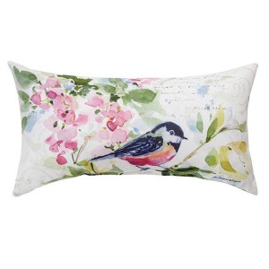 Watercolor Birds & Butterflies Climaweave Pillow – 17x9 inch Accent by Manual Woodworkers and Weavers - 1 of 3