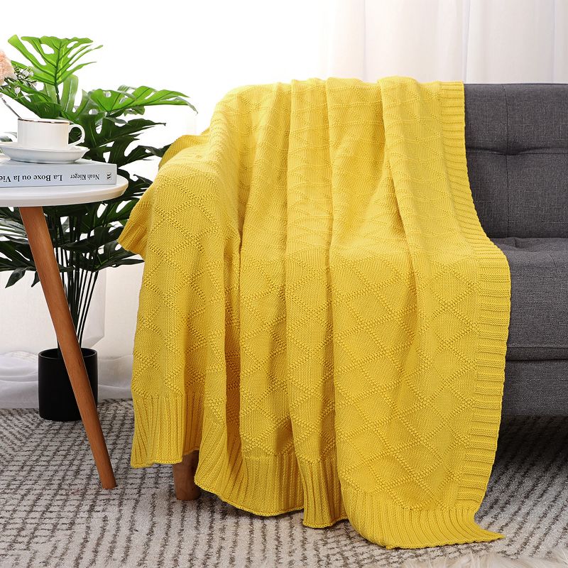 PiccoCasa 100% Cotton Knit Throw Blanket Soft Lightweight Decorative Knitted Blankets, 1 of 9
