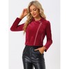 Allegra K Women's Velvet Zipper Lapel Collar Moto Biker Jacket - 3 of 4
