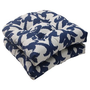 Outdoor 2-Piece Wicker Seat Cushion Set - Blue/White Damask