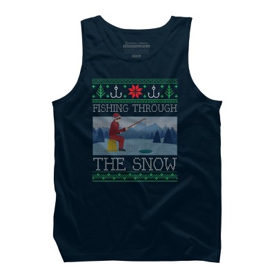 Men's Design By Humans Christmas Ice Fishing Through Snow Fishing Ugly Christmas Sweate By pahari Tank Top