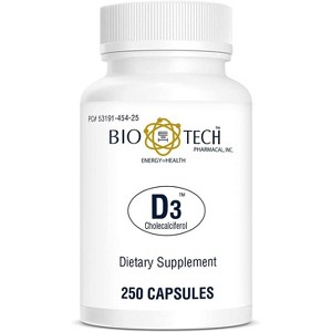 Bio-Tech Pharmacal Vitamin D3 1,000 IU – Daily Immune & Bone Health Support – 250 Capsules – Allergen-Free, Made in USA - 1 of 4