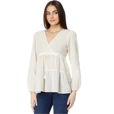 Lucky Brand Womens Embroidered Babydoll Baby Doll Blouse