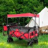 Naysaye Planters Folding Wagon Cart Telescopic Handle Foot Brakes Adjustable for Outdoor Garden Beach, Red, 35.4"*19.7"*44.5" - 2 of 4