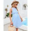 Women's Maternity Halter Neck Dress Casual Summer Ruffle High Waisted Sleeveless Midi Dress For Photoshoot Baby Shower - 4 of 4