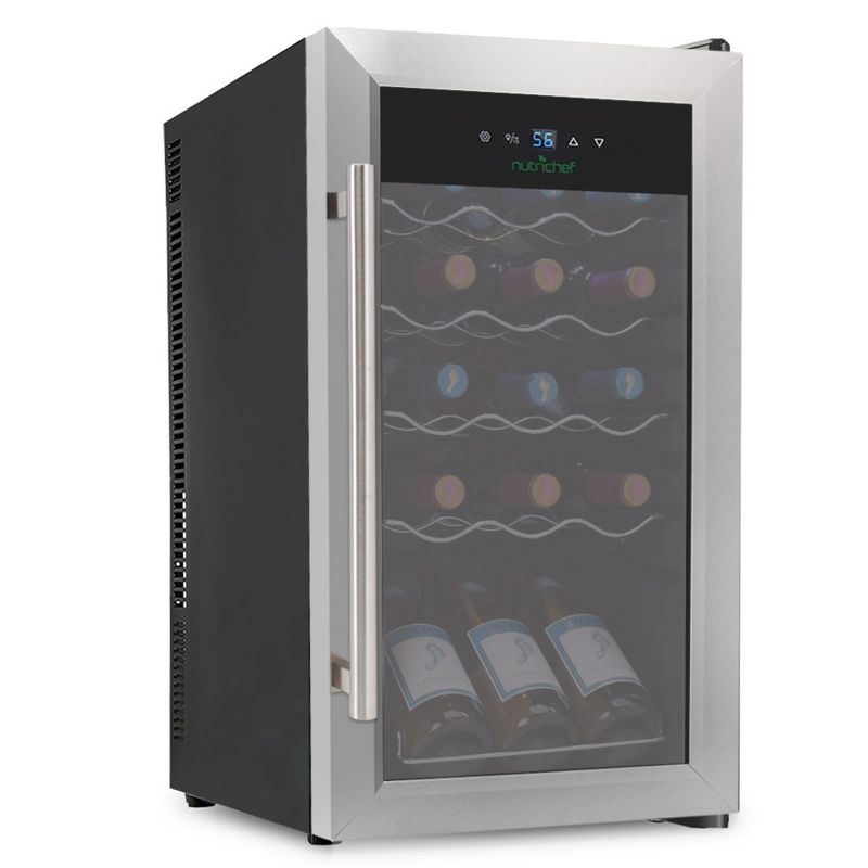 NutriChef 15 Bottle Refrigerator-White And Red Chiller Countertop Cooler-Freestanding Compact Mini Wine Fridge, Digital Control, Stainless Steel Door, 1 of 2