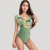Anna-Kaci Swim Women's Ruffle Sleeve One Piece Swimsuit Cut Out Front Detail Ruched Waist Deep V Neckline - 3 of 4