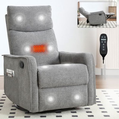 CENGHU Heat Massage Manual Recliner Chair with Rocker and Swivel, Fabric Recliner Chair for Adult, 360� Swivel Rocking Chair for Bedroom, Living Room