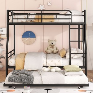 NicBex Full XL over Queen Bunk Bed Convertible Metal Frame Triple Bed Frame with Scroll Wheels, Guardrails and Ladder, No Box Spring Required - 1 of 4